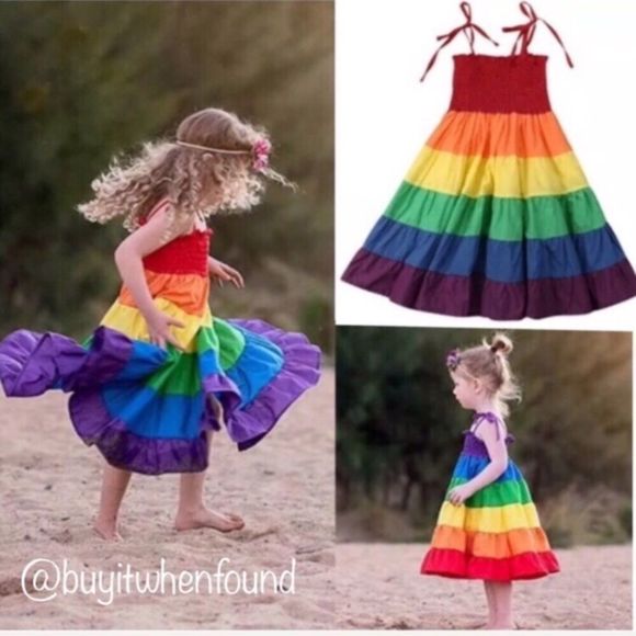 Rainbow Tiered Maxi Spin and Twirl Sun Dress 2T-5T - Picture 7 of 8